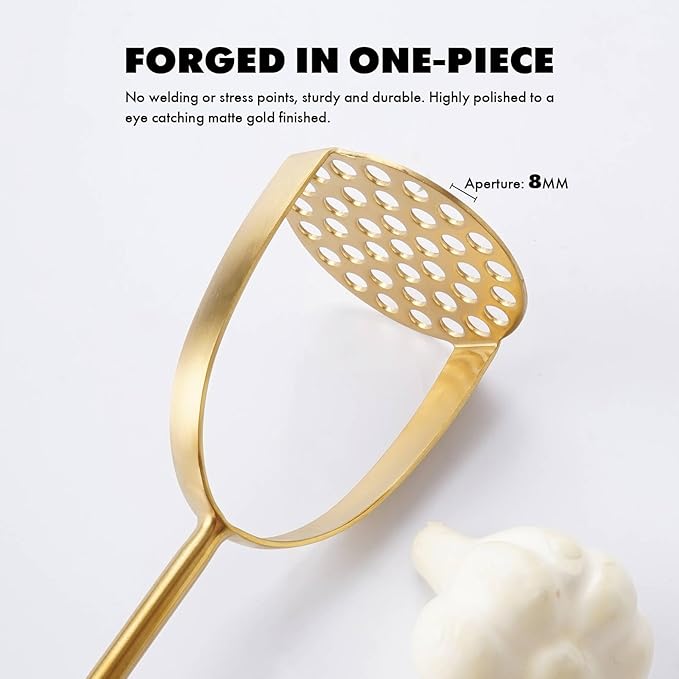 Gold Kitchen Utensils Set, 12 PCS Brass Matte Serving Utensils, 18/10 Stainless Steel All Metal Cooking Tools - Potato Masher, Tongs, Meat Fork, Spatula, Turner, Ladle, Skimmer, Spaghetti Spoon Set-HomvellaHome