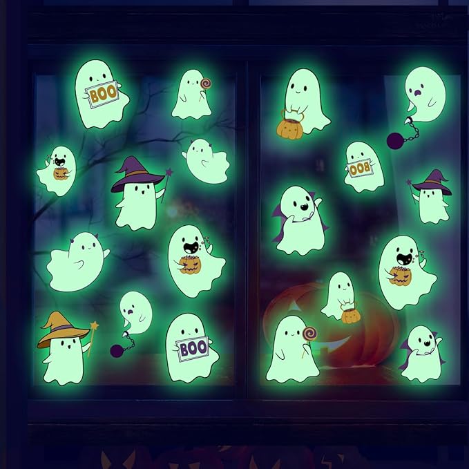 Glow in The Dark Halloween Window Clings Luminous Pumpkin Ghost Window Stickers Decor for Halloween Theme Party Decorations-HomvellaHome