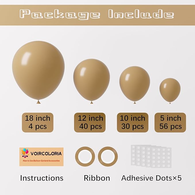 130pcs Tan Balloons Different Sizes 18" 12" 10" 5" Light Brown Latex Balloon Garland Arch Kit for Birthday Baby Shower Graduation Wedding Gender Reveal Anniversary Party Decorations-HomvellaHome