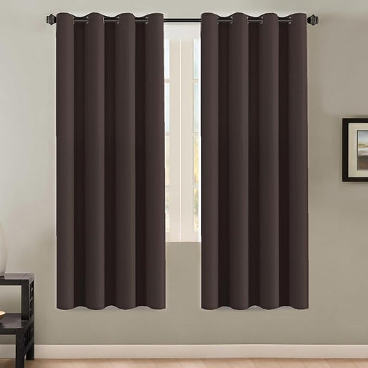H.VERSAILTEX Thermal Insulated Blackout Curtains - Antique Copper Grommet Top Window Drapes - Chocolate Brown - 52" W x 72" L - (Set of 2 Panels)-HomvellaHome