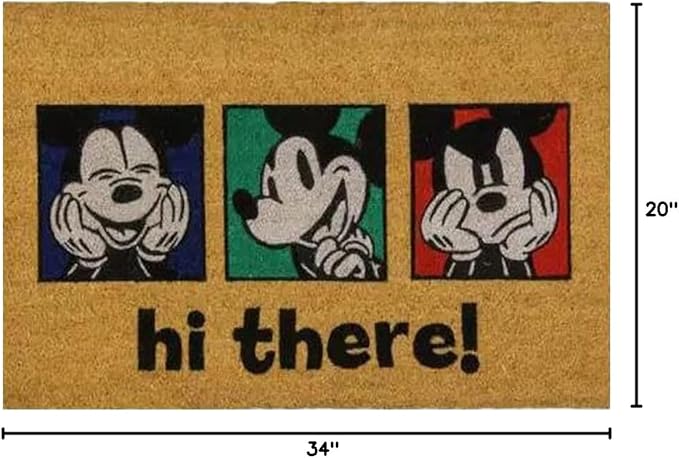 Gertmenian Disney Mouse Doormat Rug Front Door Coir Mat Welcome Home Indoor Outdoor Entryway Carpet, 2-Pack 20x34, Retro Mickey Faces/Hi There-HomvellaHome
