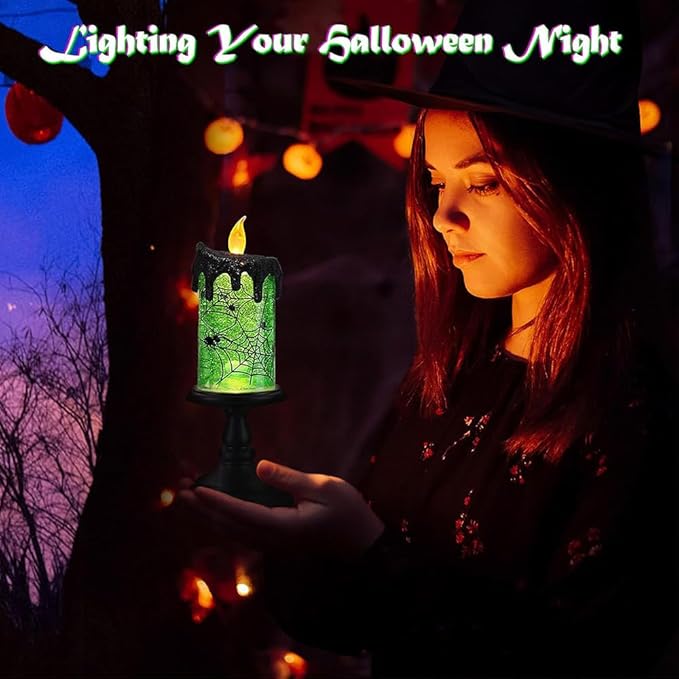 1.Halloween Snow Globe Tornado Flameless Candles Table Centerpiece for Celebration Party,Battery Operated LED Candle with 6 Hours Timer for Home Indoor Halloween Decoration (Spider)-HomvellaHome