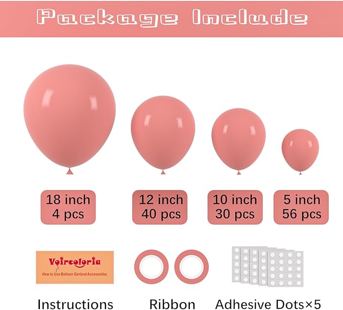 130pcs Retro Pink Balloons Different Sizes 18" 12" 10" 5" Blush Pink Latex Balloon Garland Arch Kit for Birthday Baby Shower Valentine's Day Wedding Anniversary Party Decorations-HomvellaHome
