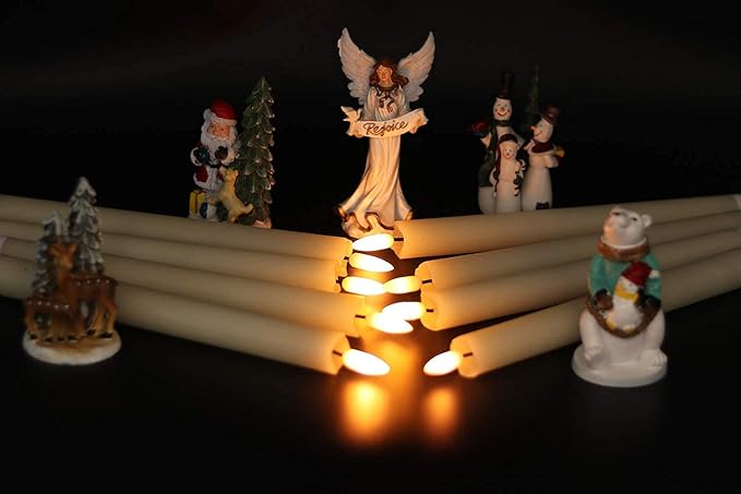 GenSwin Flameless Flickering Taper Candles with 2 Remote Controls and Timer, Real Wax 3D Wick Light Window Candles Battery Operated Pack of 8, Christmas Home Wedding Decor(Ivory, 0.78 X 9.64 Inch)-HomvellaHome