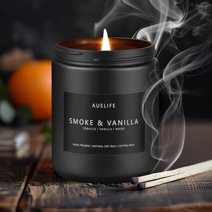 2 Pack Men Candles | Smoke & Vanilla + Vintage Leather - Scented Candles for Men - Masculines Candle - Soy Candle for Home Scented, Man Gifts, Black Jar - 7oz-HomvellaHome