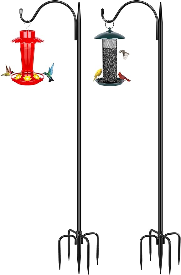 Gtongoko 47 inch Small Shepherds Hooks for Outdoor with 5 Prongs, Adjustable Bird Feeder Pole Garden Hooks for Hanging Lanterns, Plants Baskets, Hummingbird Feeders, 2 Pack-HomvellaHome