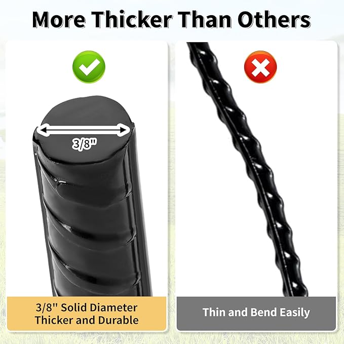 16 Inches 24-Pack J Hook Rebar Stakes Heavy Duty Tent Stakes with Chisel Point End, Steel Ground Anchors Metal Garden Stakes Chain Link Fence Stakes Black Coated-HomvellaHome