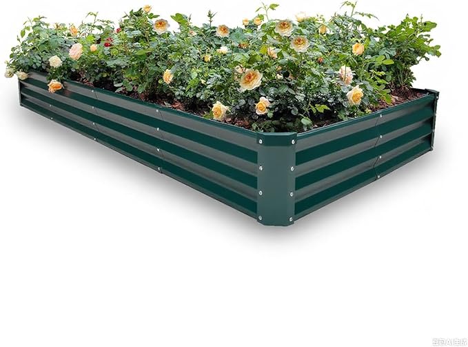 GARDMAX 8x4x1FT Galvanized Raised Garden Bed Kit, Metal Planter Boxes Outdoor with Easy Assembly, Large Garden Bed for Vegetables, Fruits, Flower, Herbs Rectangle Dark Green-HomvellaHome