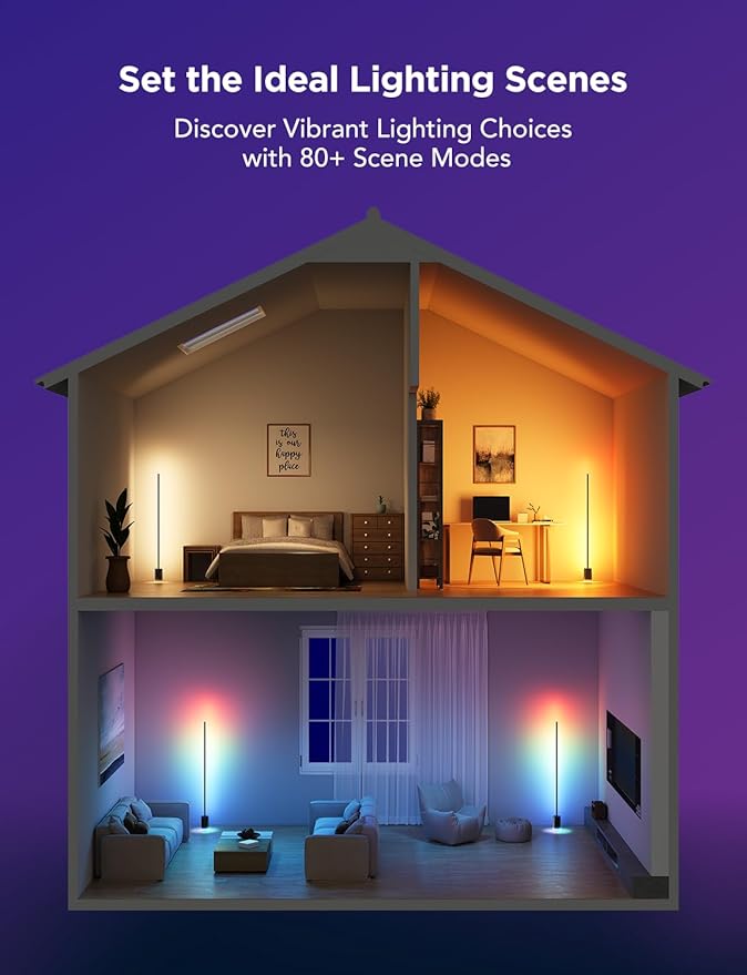 Govee Floor Lamp 2 with Matter, RGBIC, Warm Cool White LED, Alexa Compatible, 1725lm, Music Sync, Scene Modes, Smart Floor Lamp for Living Room, Bedroom, Black(1 Pack)-HomvellaHome