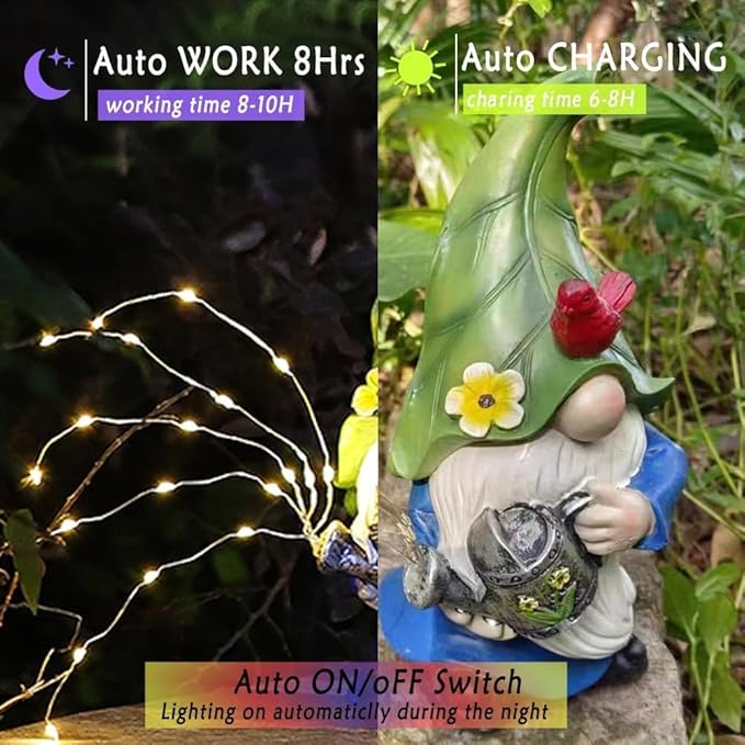Garden Gnomes Outdoor with LED Solar Light - 11’’Spring Gnomes Decorations for Home/Yard/Patio with Lantern - Solar Garden Statues (Teapot gnome)-HomvellaHome
