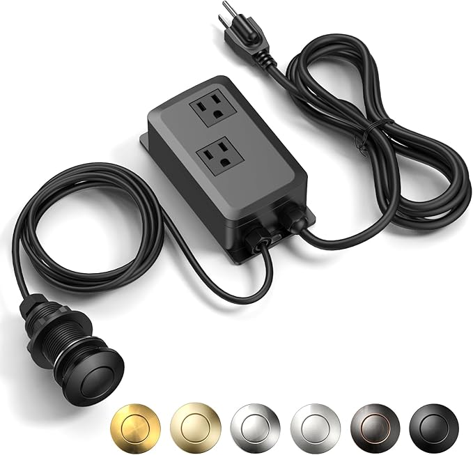 Garbage Disposal Air Switch Kit -Professional- Dual Outlet, Sink Top Waste Disposer On/Off, Garbage Disposal Button, Brass Made Cover, UL Listed-HomvellaHome
