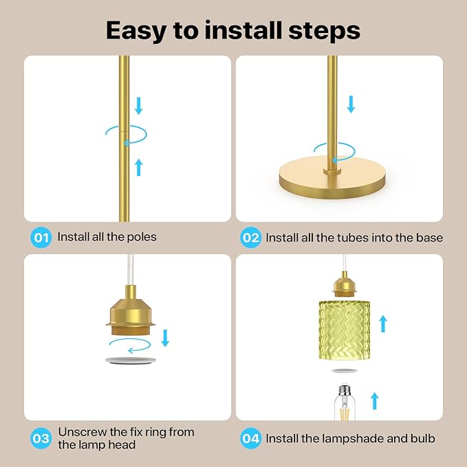 Gold Floor Lamp for Living Room, Vintage 3-Light Green Glass Standing Lamp, Brass Base Mid Century Modern, Retro Tree Design Tall Floor Lamps-HomvellaHome