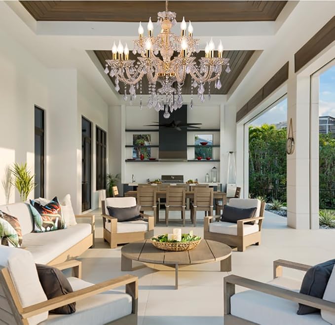 15 Light Crystal Chandelier Double Layer Flush Mount Ceiling Light Fixture with K9 Crystals for Living Room Dining Room Bedroom Luxury Hanging Lamp Lighting Fixtures-HomvellaHome