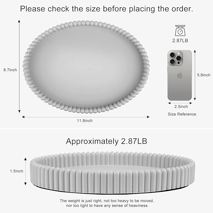 11.8in Decorative Tray for Coffee Table Decor- Modern Oval Concrete Tray for Home Decor- Minimalist Handcrafted Centerpieces Tray for Living Room, Kitchen Dining Table, Entryway (Gray)-HomvellaHome