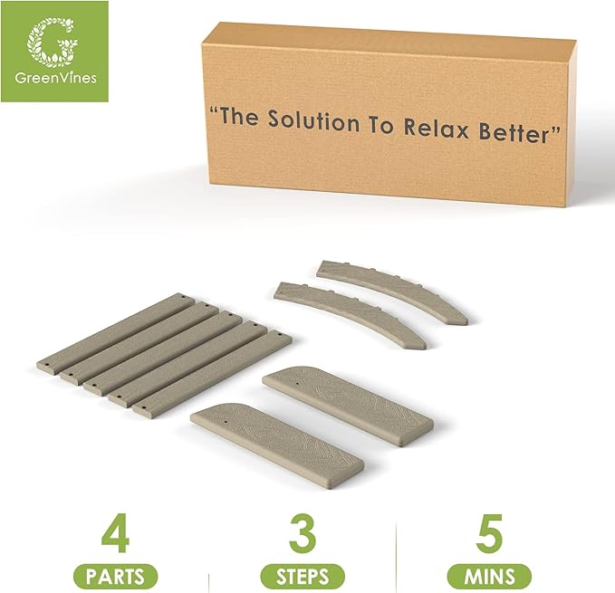 GREENVINES Adirondack-Ottoman | Wood Grain | Set of 4 | HDPE Plastic | Outdoor Footrest | All Weather | Foot Rest | Foot Stool | Desert Brown | for Adirondack Chair-HomvellaHome