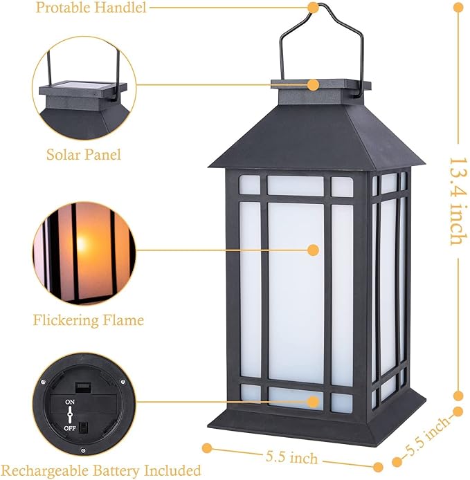 11" Solar Lantern Outdoor Garden Hanging Lanterns Waterproof LED Vintage Flickering Flame Lanterns for Patio, Table, Party.-HomvellaHome