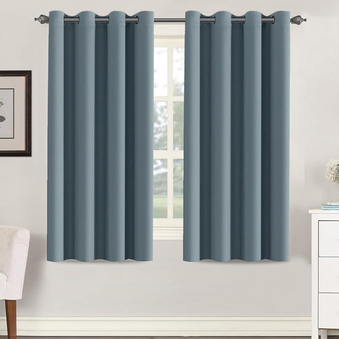 H.VERSAILTEX Soft and Smooth Blackout Window Curtain Panel,8 Grommets Drapes (Set of 2 Panels,52 by 63 - Inch,Stone Blue)-HomvellaHome