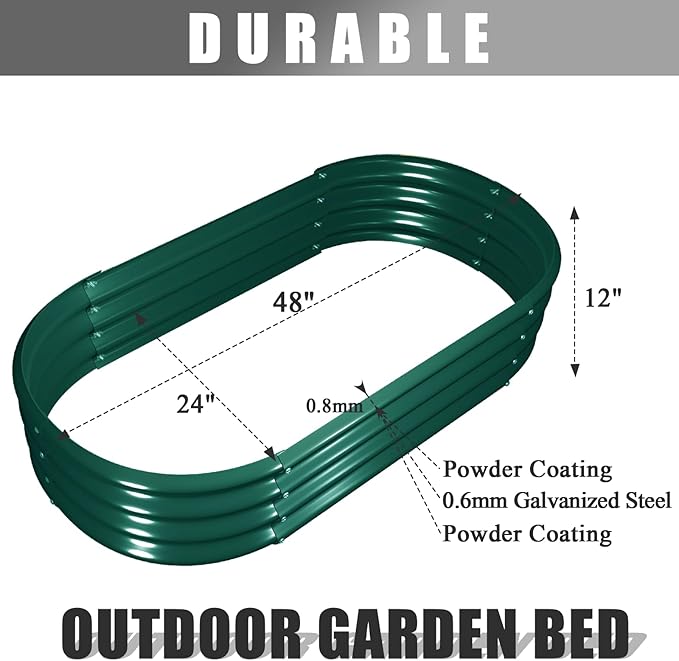 2 Pack 4x2x1FT Galvanized Raised Garden Bed Kit Oval Metal Ground Planter Box Outdoor Bottomless Planter Raised Beds for Vegetables Flowers Herbs Fruits, Green-HomvellaHome