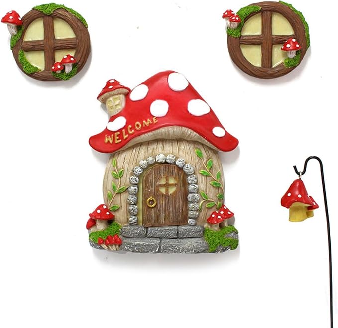 Garden Fairy Decor for Outside Wall Tree Decoration Fairy Door and Window Accessories, Butterfly Mushroom Leaves Fairy House Kit, Fairy Garden Decor, Fairy Garden Decor, Fairy Garden Decorations-HomvellaHome
