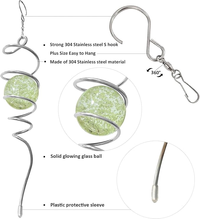 Glow in The Dark Wind Spinner Tail Gazing Ball Spiral Decorative Spiral Tail Wind Spinner Stabilizer Sun Catcher,Indoor Outdoor Hanging Art Garden Decoration Wind Sculpture Stabilizer-13in-HomvellaHome