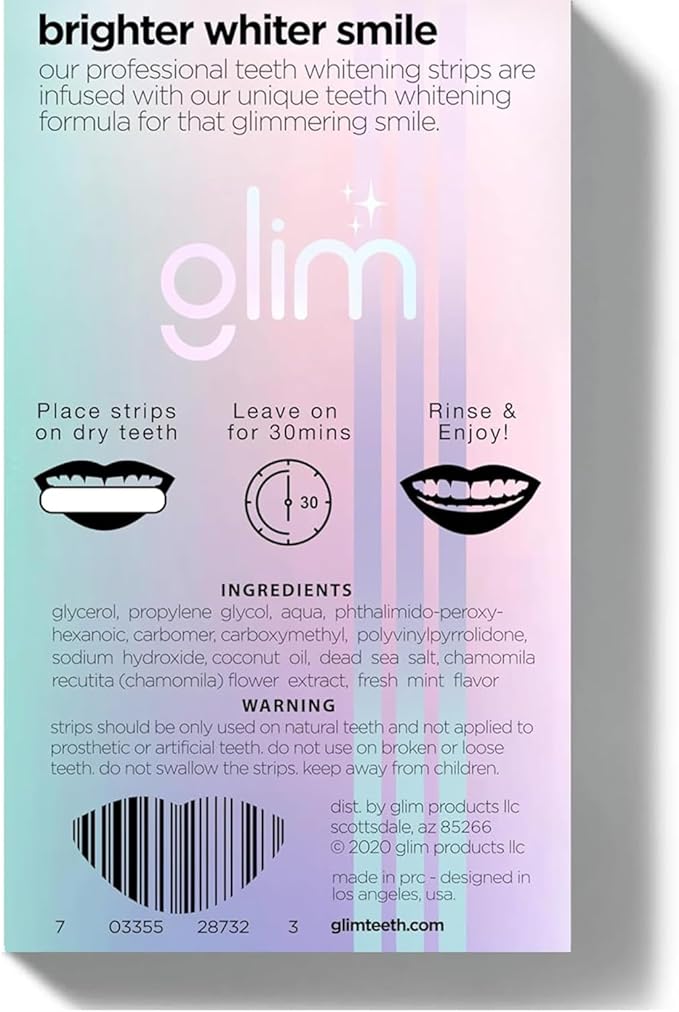 Glim Professional Teeth Whitening Strips| 42 Strips (21 Treatments), Hydrogen-Free, Peroxide-Free, Non-Toxic, Dentist Recommended, Sensitivity Free - Vegan & Cruelty Free - (Mint)-HomvellaHome