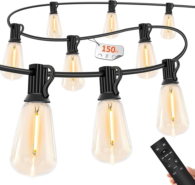 150 FT Outdoor String Lights for Outside – LED Patio Lights Waterproof with Dimmer Remote – Hanging Lights Shatterproof ST38 Vintage Edison Bulbs Porch Backyard Cafe Bistro-HomvellaHome