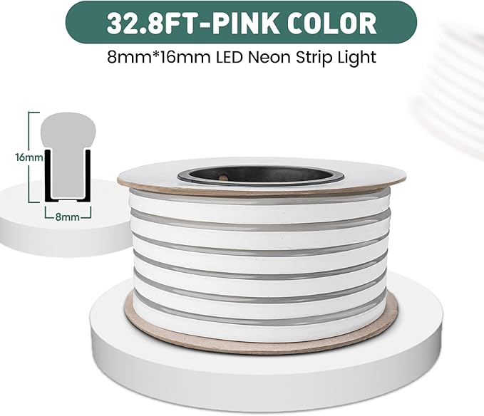 GZBtech Flexible LED Neon Rope Lights 33FT,AC 110-120V Waterproof Strip Light, 120 LEDs/M Cuttable Connectable Neon Lighting for Indoor Outdoor Home Decor/Commercial Building Use-Pink 10M-HomvellaHome
