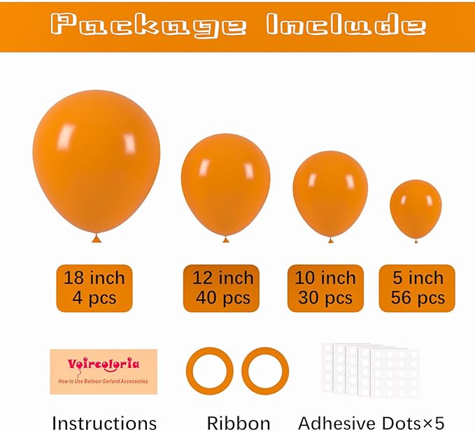 130pcs Burnt Orange Balloons Different Sizes 18" 12" 10" 5" Retro Orange Latex Balloon Garland Arch Kit for Birthday Baby Shower Graduation Wedding Anniversary Party Decorations-HomvellaHome