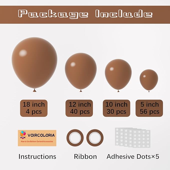 130pcs Brown Balloons Different Sizes 18" 12" 10" 5" Dark Brown Party Latex Balloons for Birthday Baby Shower Gender Reveal Graduation Wedding Anniversary Party Decorations-HomvellaHome