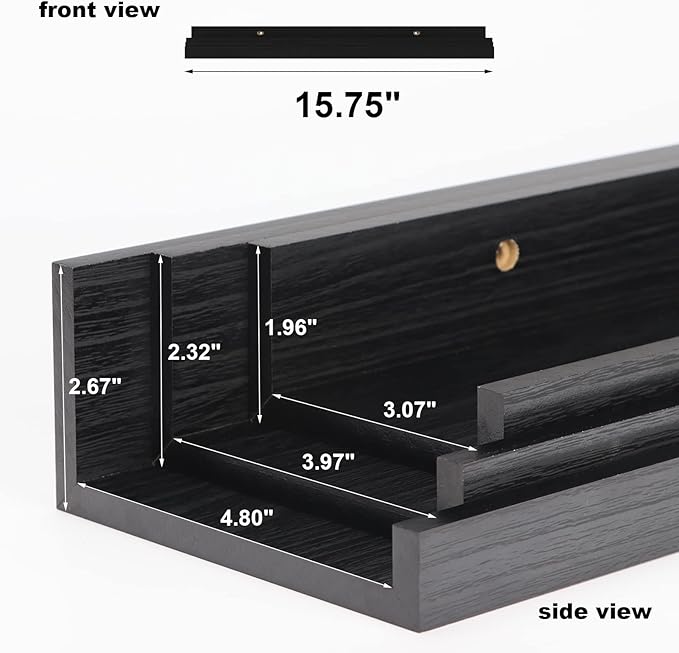 Giftgarden 16 Inch Black Floating Shelves for Wall Mount, Woodgrain Wall Shelf Ledge for Bathroom Bedroom Kitchen Living Room Office Storage, Set of 3 Different Sizes-HomvellaHome