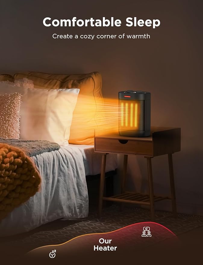 1000W Small Space Heater for Indoor Use, 2S Fast Heating, PTC Ceramic Electric Space Heater with 3 Modes, Thermostat, Overheated & Tip-Over Safety Protection, Portable Heater for Office and Bedroom-HomvellaHome
