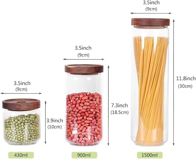 Glass Canisters Set of 5 for the kitchen, Glass Storage Container jars with Airtight Acacia Lid for Coffee Beans, Flour, Sugar, Rice and Spaghetti and etc-HomvellaHome