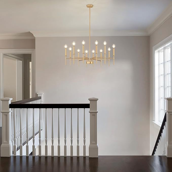 12 Light Gold Chandelier Light Fixture, Modern Farmhouse Chandeliers for Dining Room Light Fixture, Metal Candle Pendant Chandelier for Foyer Entryway Stairs Living Room Bedroom Kitchen-HomvellaHome