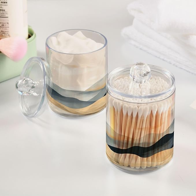 2 Pack Qtip Holder Organizer Dispenser Marble Mountain Bathroom Storage Canister Cotton Ball Holder Container for Cotton Pads/Swabs/Floss-HomvellaHome