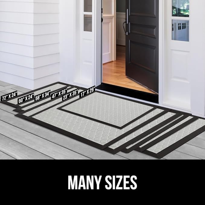 GORILLA GRIP 100% Waterproof All-Season WeatherMax Doormat US Designed Natural Rubber, Stain and Fade Resistant, Low Profile Indoor Outdoor Door Mats, Easy Clean Patio Mat, 17x29, Light Gray-HomvellaHome