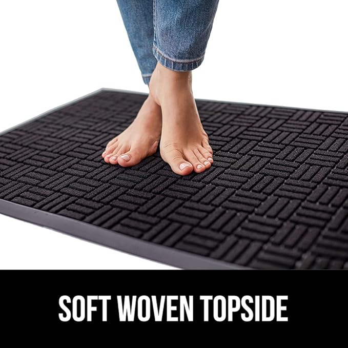 GORILLA GRIP 100% Waterproof All-Season WeatherMax Doormat US Designed Natural Rubber, Stain and Fade Resistant, Low Profile Indoor Outdoor Door Mats, Easy Clean Patio Mat, 17x29, Midnight Maze-HomvellaHome