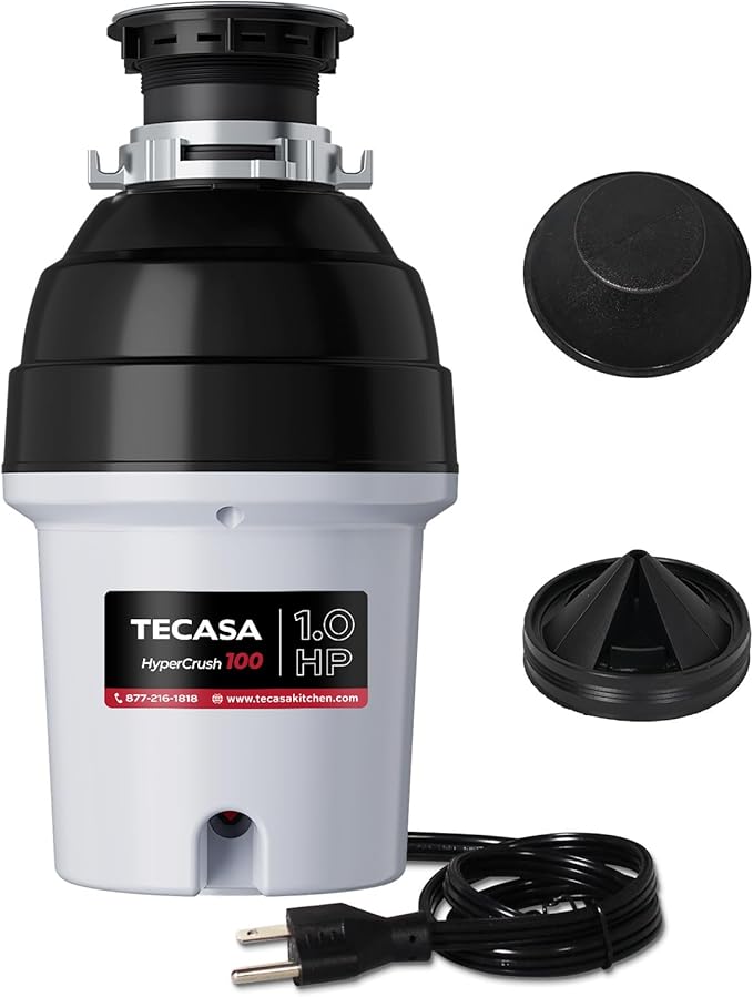 1 HP Garbage Disposal with Sound Reduction, TECASA Food Waste Disposer for Kitchen Sink, Septic Safe Garbage Disposal, Power Cord Included, Grey and Black - HyperCrush 100-HomvellaHome