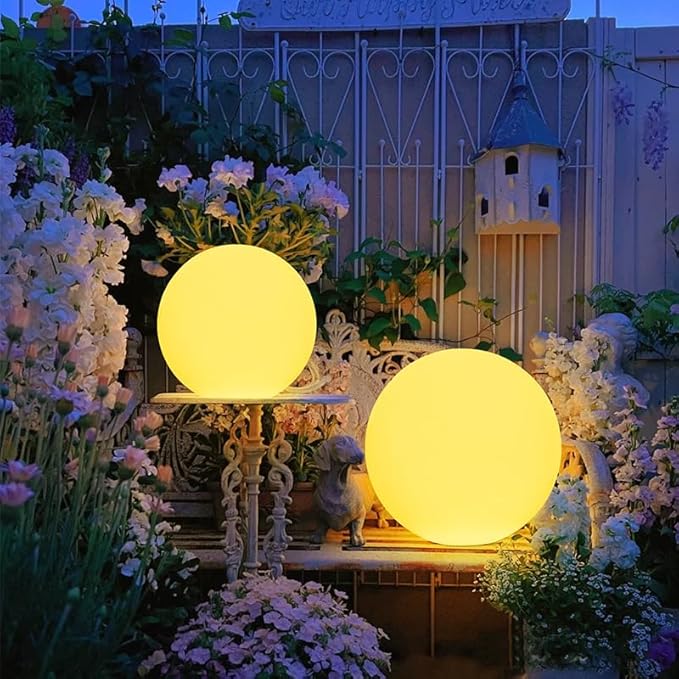 Globe Floor Lamp, 14-in Rechargeable LED Ball Light Globe Light w/Remote, Versatile Glowing Orb Mood Lamps Waterproof Outdoor Orb Lamp, Dimmable RGB Color Changing Light Up Ball for Home Garden Yard-HomvellaHome