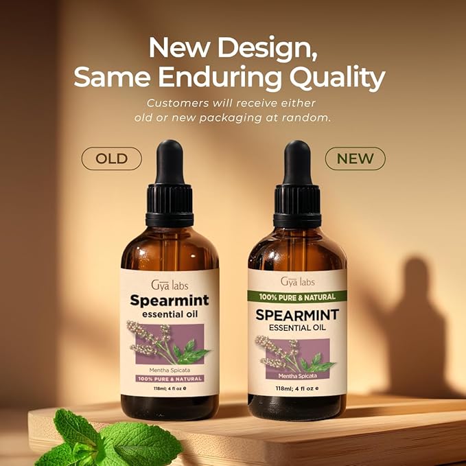 Gya Labs Spearmint Essential Oil for Facial Hair - Huge 4 Fl Oz - 100% Pure Natural Spearmint Oil for Diffuser, Skin, Massage, Aromatherapy & Candle Making Scent-HomvellaHome