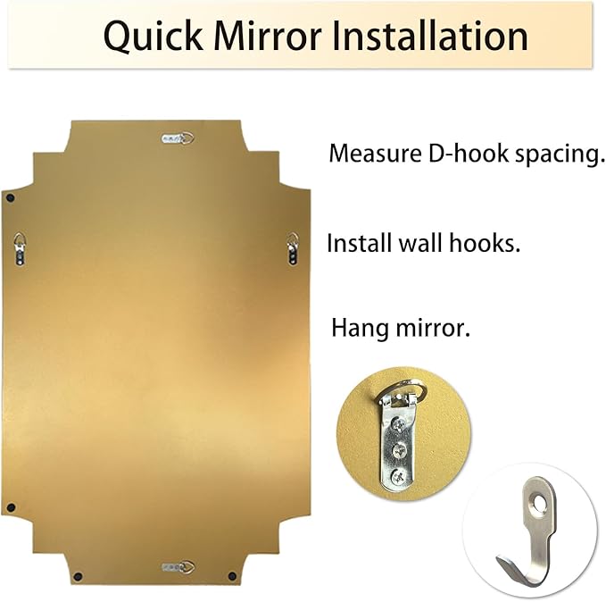 Gold Mirror for Wall, 36x24 Gold Wood Framed, Scalloped Beveled Polished Rectangle Mirror, Large Decorative Mirrors for Wall Decor, Irregular Mirror for Living Room, Bathroom Vanity, Entryway-HomvellaHome