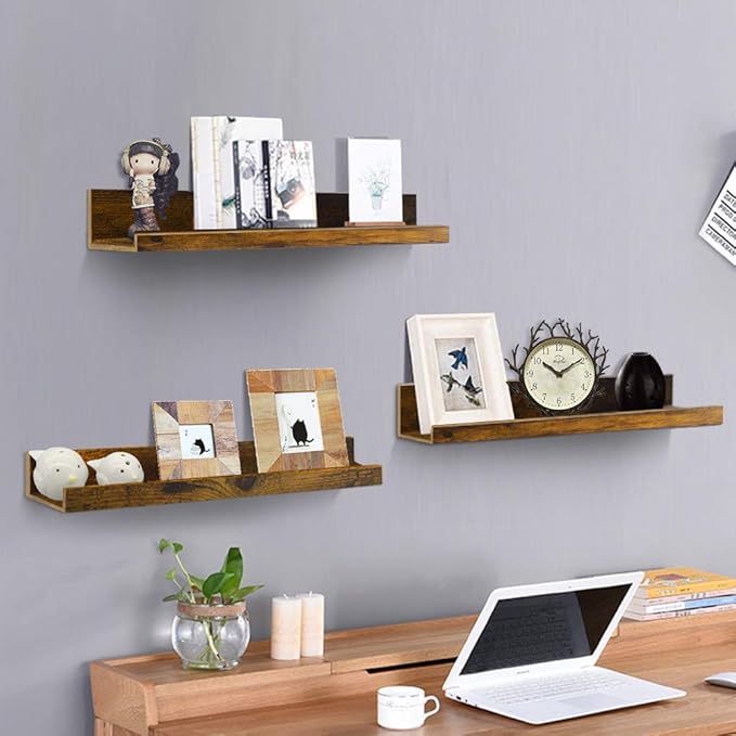 Giftgarden 16 Inch Floating Shelves for Wall Set of 3, Rustic Wall Mounted Picture Ledge Wooden Wall Shelf for Living Room Bedroom Kitchen Bathroom, 3 Different Sizes-HomvellaHome