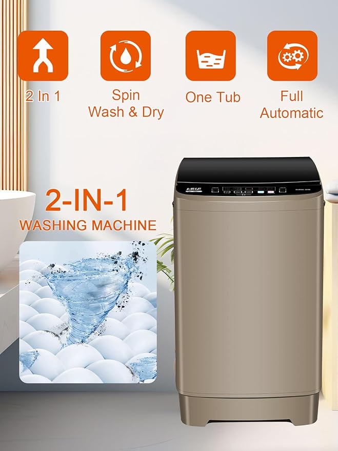 17.7 lbs Portable Washer Drain Pump, Full Automatic Washing Machine with LED Display, 10 Programs & 8 Water Levels Selections, Ideal for Camping, Apartment, Dorm, Glod-HomvellaHome