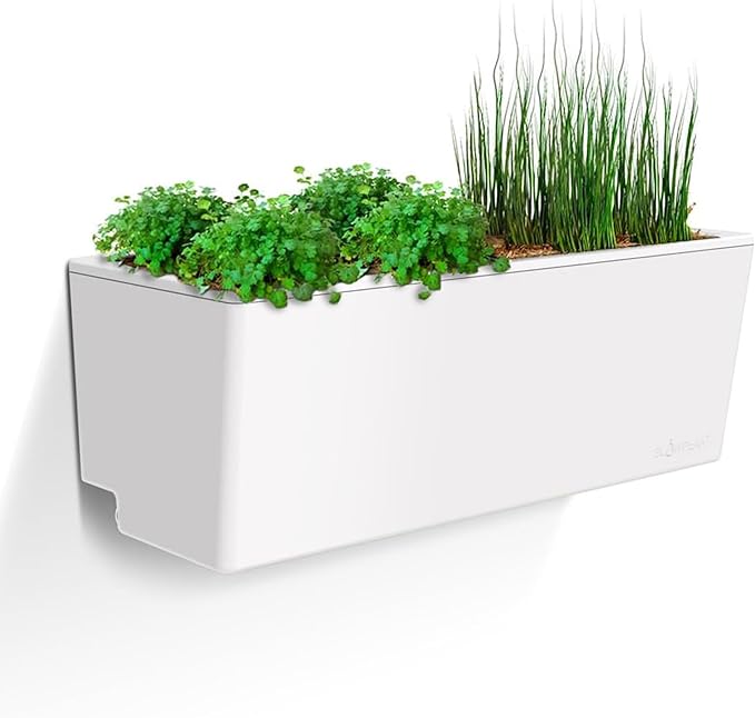 Glowpear Self Watering Planter Box - 23.6", White - UV Stable, Scalable Wall Mounts Plant Pot with Water Gauge, Indoor Outdoor for Vegetables, Flowers, Herbs, and Succulents, Gardening-HomvellaHome