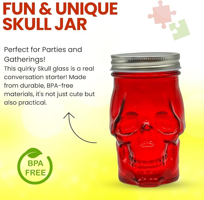 Generic 14 oz Colorful Skull Glass Mason Jar – Mix & Match 7 Vibrant Colors, Large & Durable! (Blue)-HomvellaHome