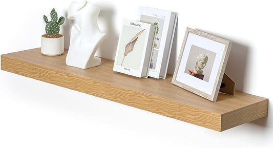 12 Inch Deep Floating Shelves for Wall, 48W x 12D Rustic Oak Wood Floating Shelves, Large Floating Shelves Set of 1 for Living Room Bathroom Laundry Room Bedroom Kitchen Home Office - Oak-HomvellaHome