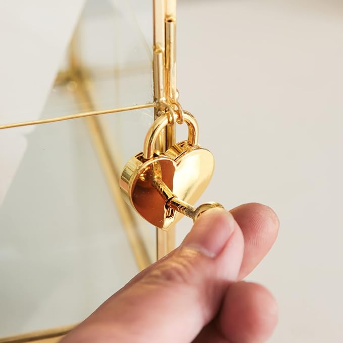 Glass Card Box with Slot, 10.2 inch Large Gold Clear Card Box for Wedding Receptions, Decorative Storage Box with Lock for Baby Shower, Birthday Party, Bridal Shower-HomvellaHome