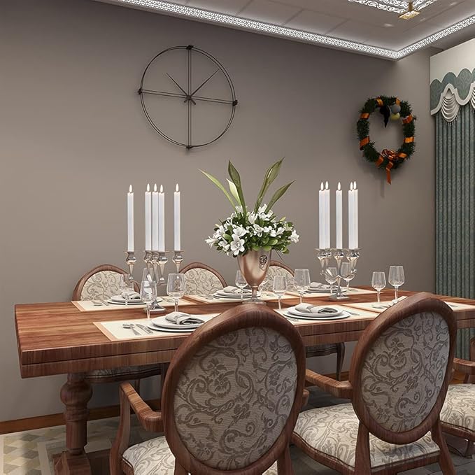 GenSwin Flameless Flickering Taper Candles with 2 Remote Controls and Timer, Real Wax 3D Wick Light Window Candles Battery Operated Pack of 8, Christmas Home Wedding Decor(White, 0.78 X 9.64 Inch)-HomvellaHome