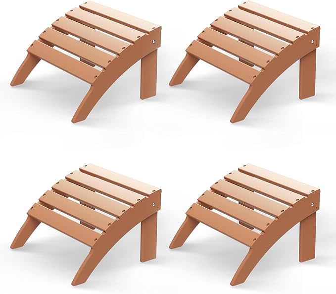 GREENVINES Adirondack-Ottoman | Set of 4 | HDPE Plastic | Outdoor Footrest | All Weather | Foot Rest | Foot Stool | Teak | for Adirondack Chair | for Patio Backyard Pool-HomvellaHome