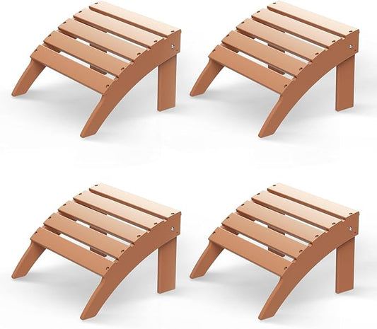 GREENVINES Adirondack-Ottoman | Set of 4 | HDPE Plastic | Outdoor Footrest | All Weather | Foot Rest | Foot Stool | Teak | for Adirondack Chair | for Patio Backyard Pool-HomvellaHome
