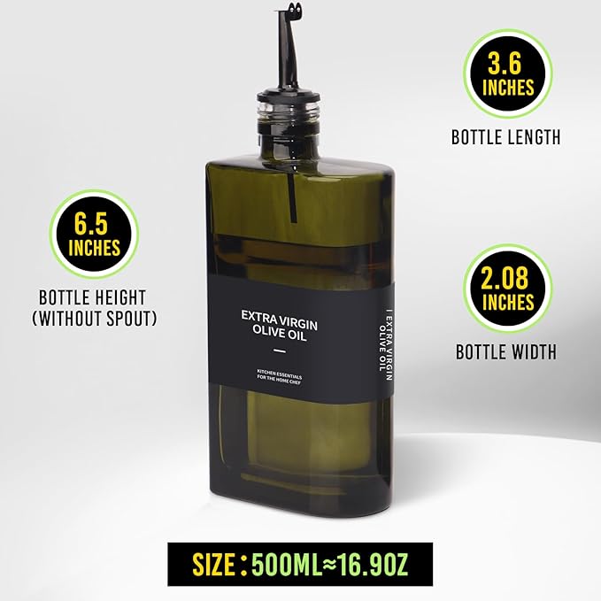 Glass Multi-Purpose Kitchen Dispenser Set | Universal for Olive Oil, Vinegar, Soy Sauce, and Syrup with Stainless Steel Pourers,2-Pack Dark Green,Avoid Sunlight-HomvellaHome